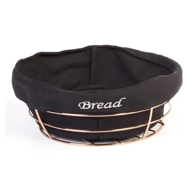Biradlı Brd-Hw179-Bakır Siyah Bezli Yuvarlak Ekmek Sepeti Bakır Telli 23X23X8,5 Cm
