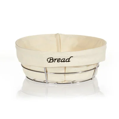 Biradlı Brd-Hw179B Beyaz Bezli Yuvarlak Ekmek Sepeti 23X23X8,5 Cm Beyaz Bezli Krom Telli
