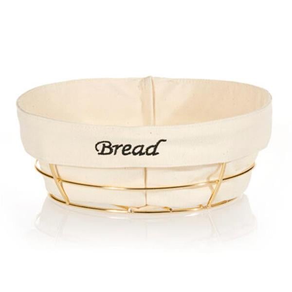 Biradlı Brd-Hw179B-Altın Beyaz Bezli Yuvarlak Ekmek Sepeti Altın Telli 23X23X8,5 Cm