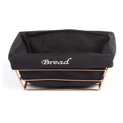 Biradlı Brd-Hw180-Bakır Siyah Bezli Kare Ekmek Sepeti Bakır Telli 22X22X9 Cm
