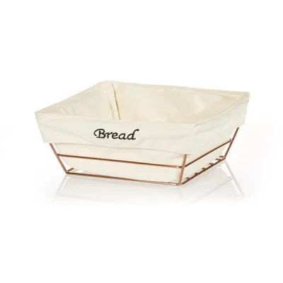 Biradlı Brd-Hw180B-Bakır Beyaz Bezli Kare Ekmek Sepeti Bakır Telli 22X22X9 Cm