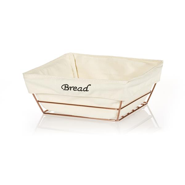 Biradlı Brd-Hw180B-Bakır Beyaz Bezli Kare Ekmek Sepeti Bakır Telli 22X22X9 Cm