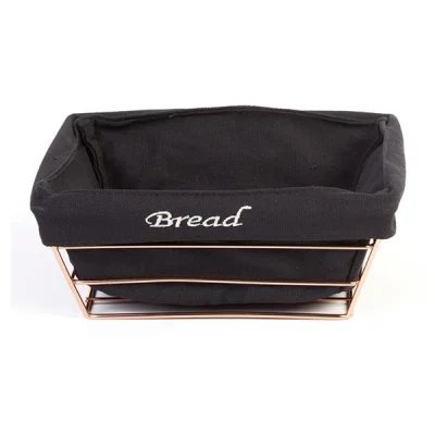 Biradlı Brd-Hw182-Bakır Siyah Bezli Dikdörtgen Ekmek Sepeti Bakır Telli 22X16X7,5 Cm