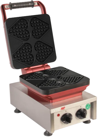 Omake Çubuklu Kalp Model Zamanlayıcılı Manuel Waffle Makinesi