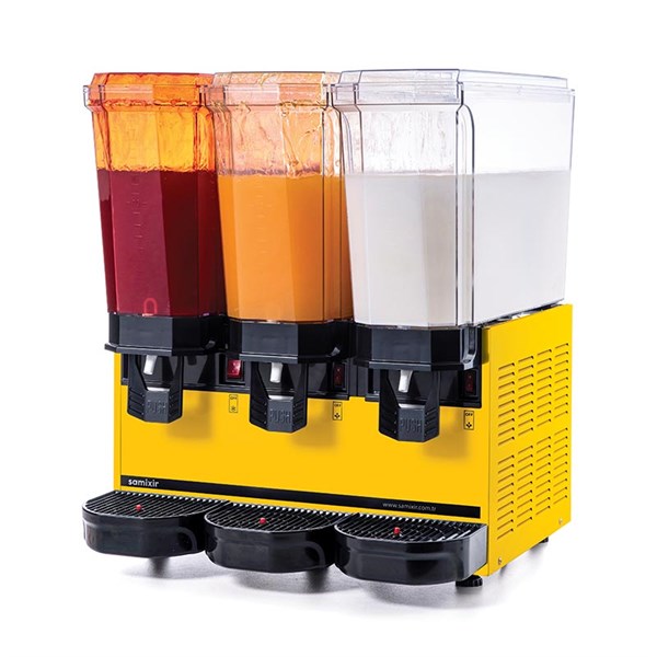 Samixir 20 + 20 + 20 L Klasik Triple Fıskiyeli + Fıskiyeli + Karıştırıcılı Soğuk İçecek Dispenseri Sarı