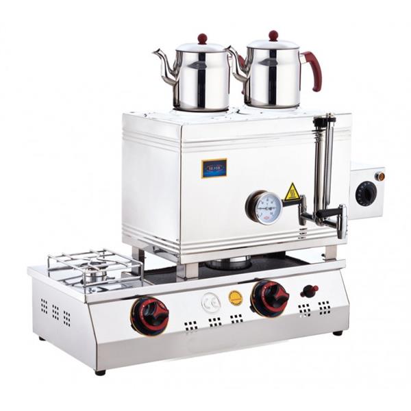 SilverInox 2100-D 40 Model 2 Demlikli Çift Taban Kaynaklı Doğalgazlı ve Elektrikli Çay Ocağı