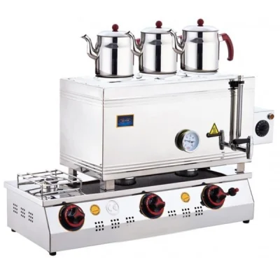 SilverInox 2101-D 60 Model 3 Demlikli Çift Taban Kaynaklı Doğalgaz ve Elektrikli Çay Ocağı